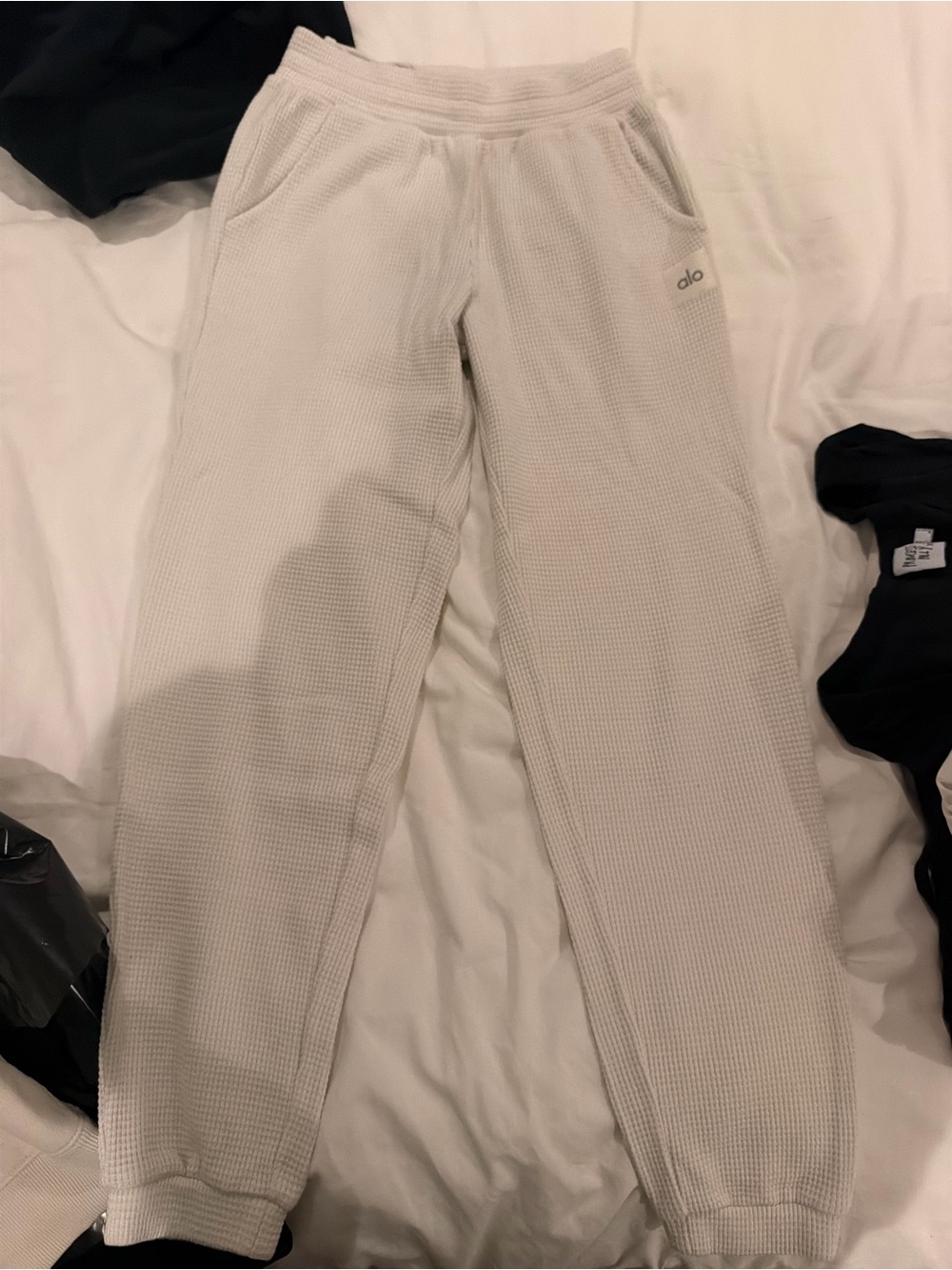 ALO Yoga Cream Waffle-Knit Joggers